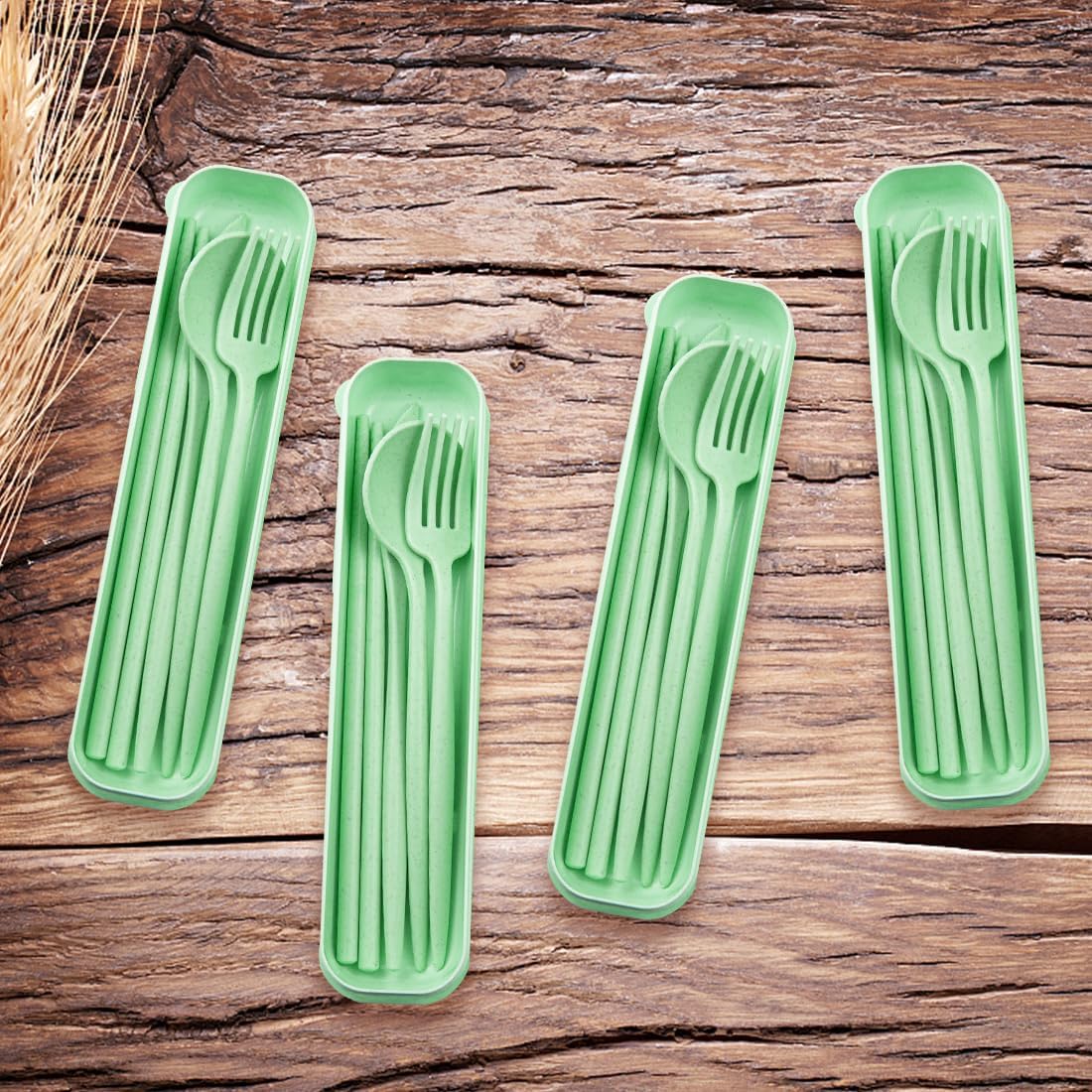ELANE 4 Sets Reusable Travel Utensils Set with Case,Camping Cutlery Set Reusable Cutlery Set with Case,Utensil Sets for Lunch Picnic Daily Use Outdoor