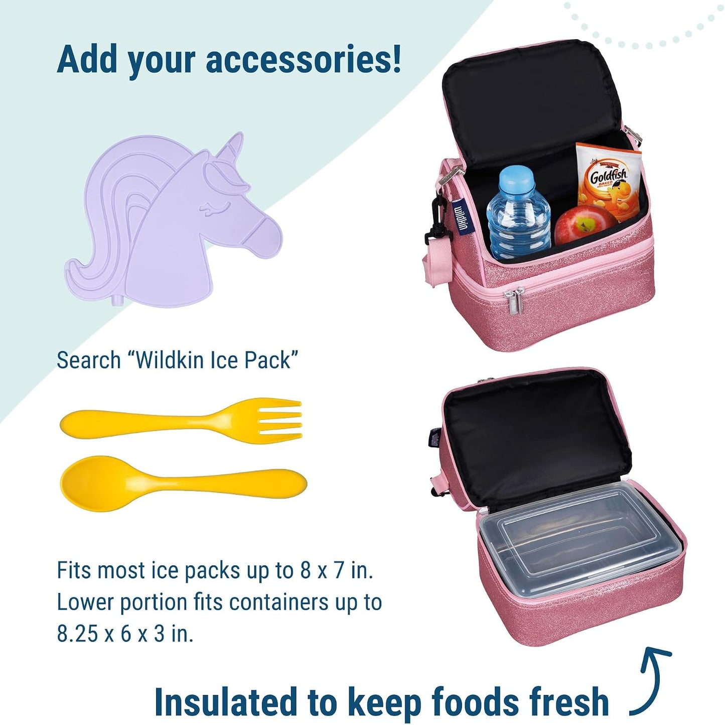 Wildkin Kids Two Compartment Insulated Lunch Bag – Keeps Food Hot or Cold, Easy-Clean Lining, Leak-Resistant & BPA-Free – Boys & Girls, Ideal for School, Travel & Daycare – Jurassic Dinosaurs