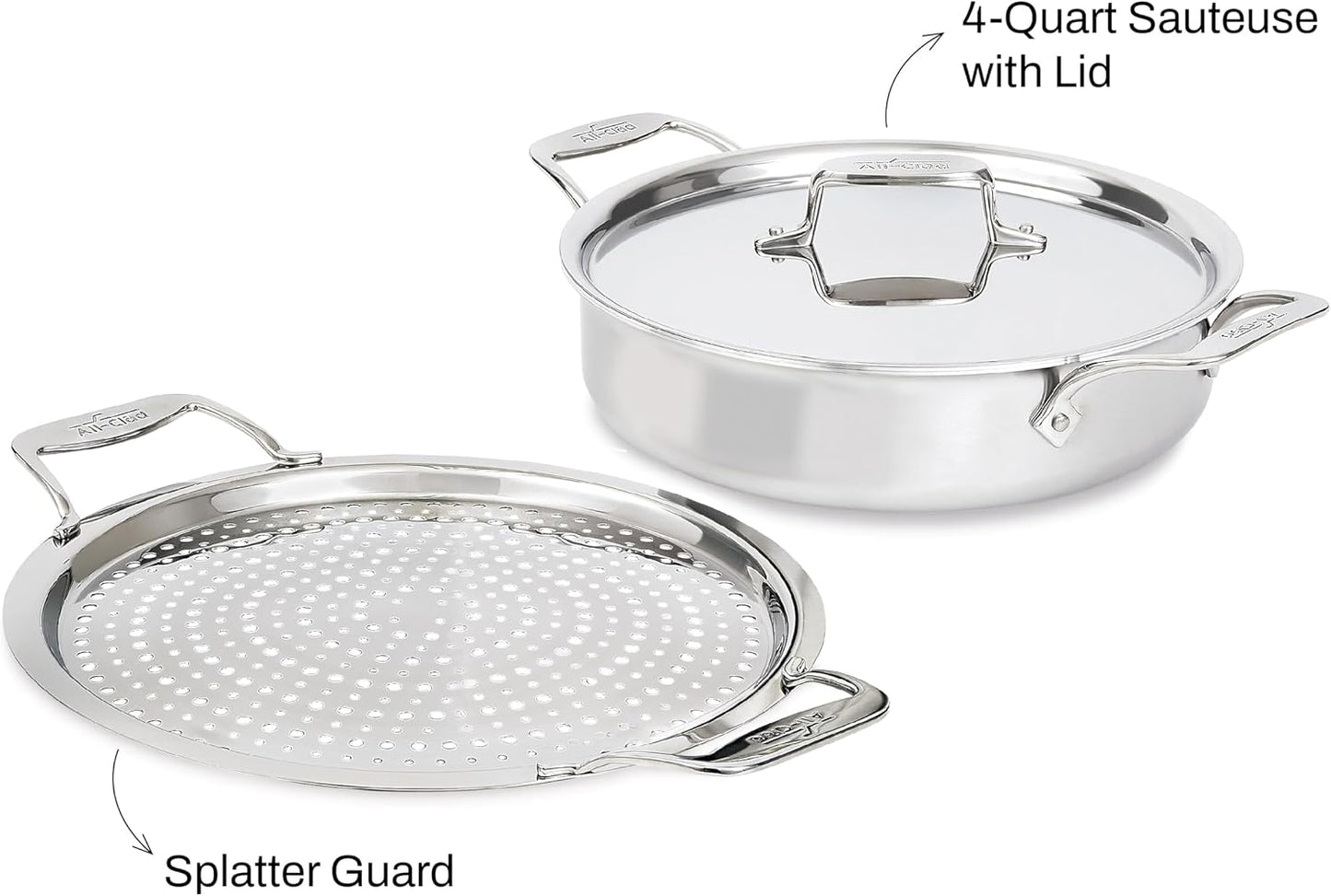 All-Clad Accessory, Stainless Steel Strain & Splatter Guard, 10.5-Inch, Easy, Mess-Free Straining, Multifunctional Design, Pots and Pans, Cookware, Kitchen Gadgets, Cooking Tools, Silver