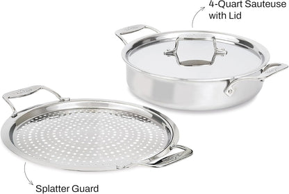 All-Clad Accessory, Stainless Steel Strain & Splatter Guard, 10.5-Inch, Easy, Mess-Free Straining, Multifunctional Design, Pots and Pans, Cookware, Kitchen Gadgets, Cooking Tools, Silver