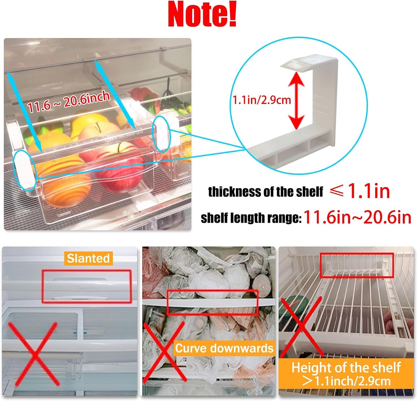 URALFA 2 Pack Fridge Drawer Organizer Egg Holder For Refrigerator Pull Out, Refrigerator Drawers for Fruit and Vegetable, Transparent Organization and Storage Box Fit for Fridge Shelf