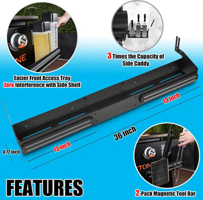 Front Griddle Caddy with 2-Pack Magnetic Tool Holders for Blackstone 36 inch Griddle, Large Capacity Front Tool/ Bottle Shelf for Easy Access, Grill Caddy for Blackstone Griddle Accessories 36 inches