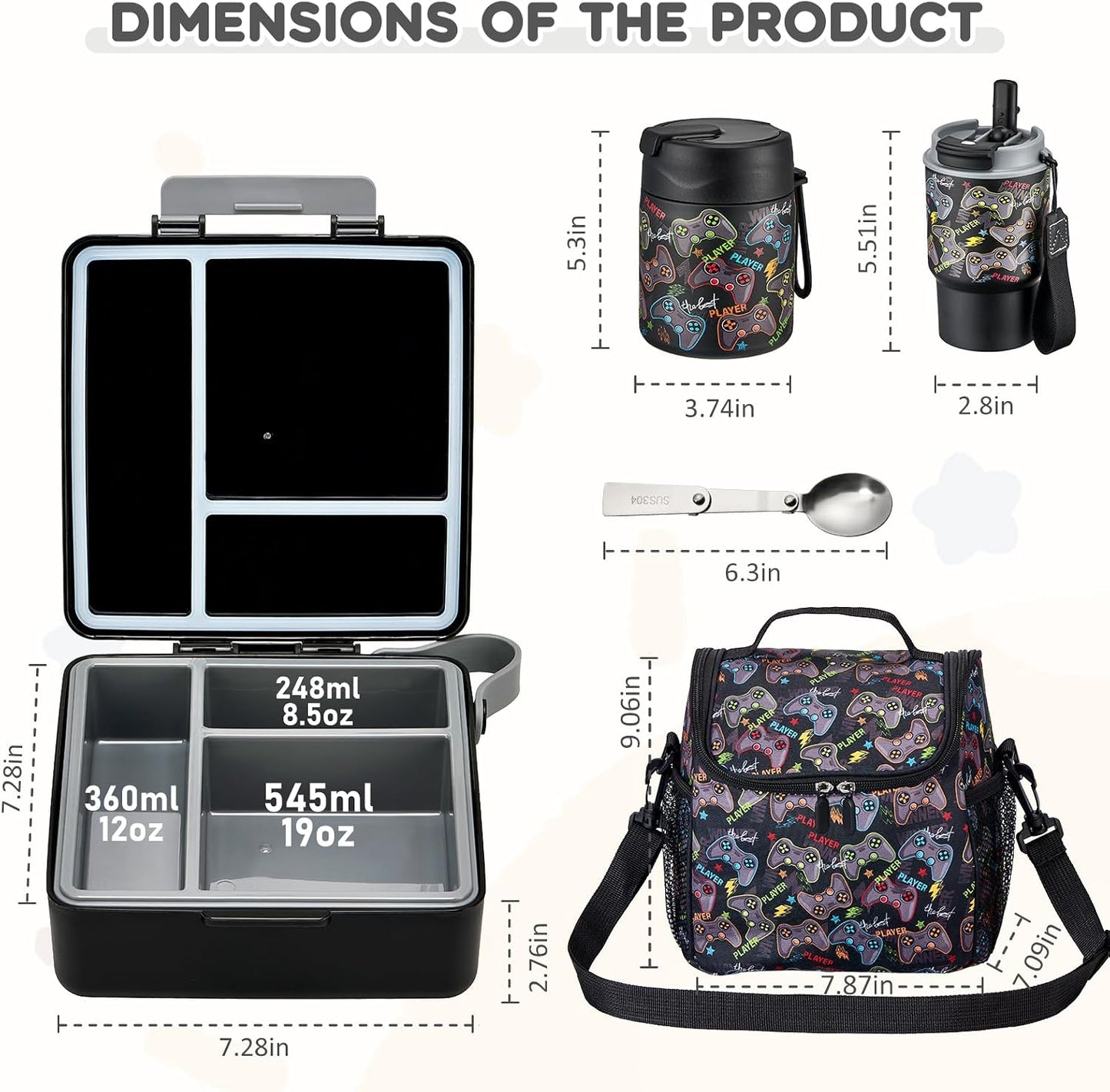 Pawtong Lunch Box Set with Bento Box Container, 17OZ Stainless Steel Food Soup Thermo, Kids Water Bottle & Portable Insulated Lunch Bag, Leakproof, Hot/Cold Retention for School, Travel (Purple-Horse)