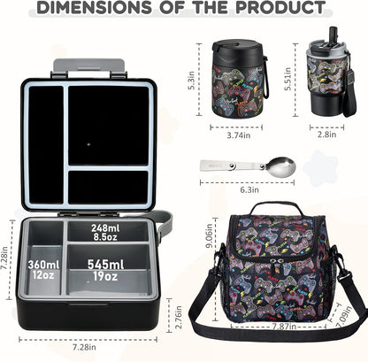 Pawtong Lunch Box Set with Bento Box Container, 17OZ Stainless Steel Food Soup Thermo, Kids Water Bottle & Portable Insulated Lunch Bag, Leakproof, Hot/Cold Retention for School, Travel (Purple-Horse)
