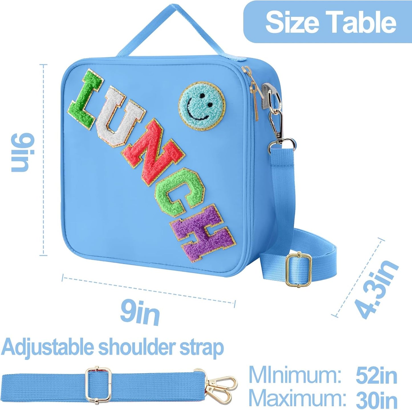 Insulated Lunch Bag With Adjustable Shoulder Strap, Nylon Preppy Lunch Box Large Insulated Lunch Bag Reusable Lunch Tote Bag with Smiley Preppy LunchBag for Girls School Travel Picnic (Green)