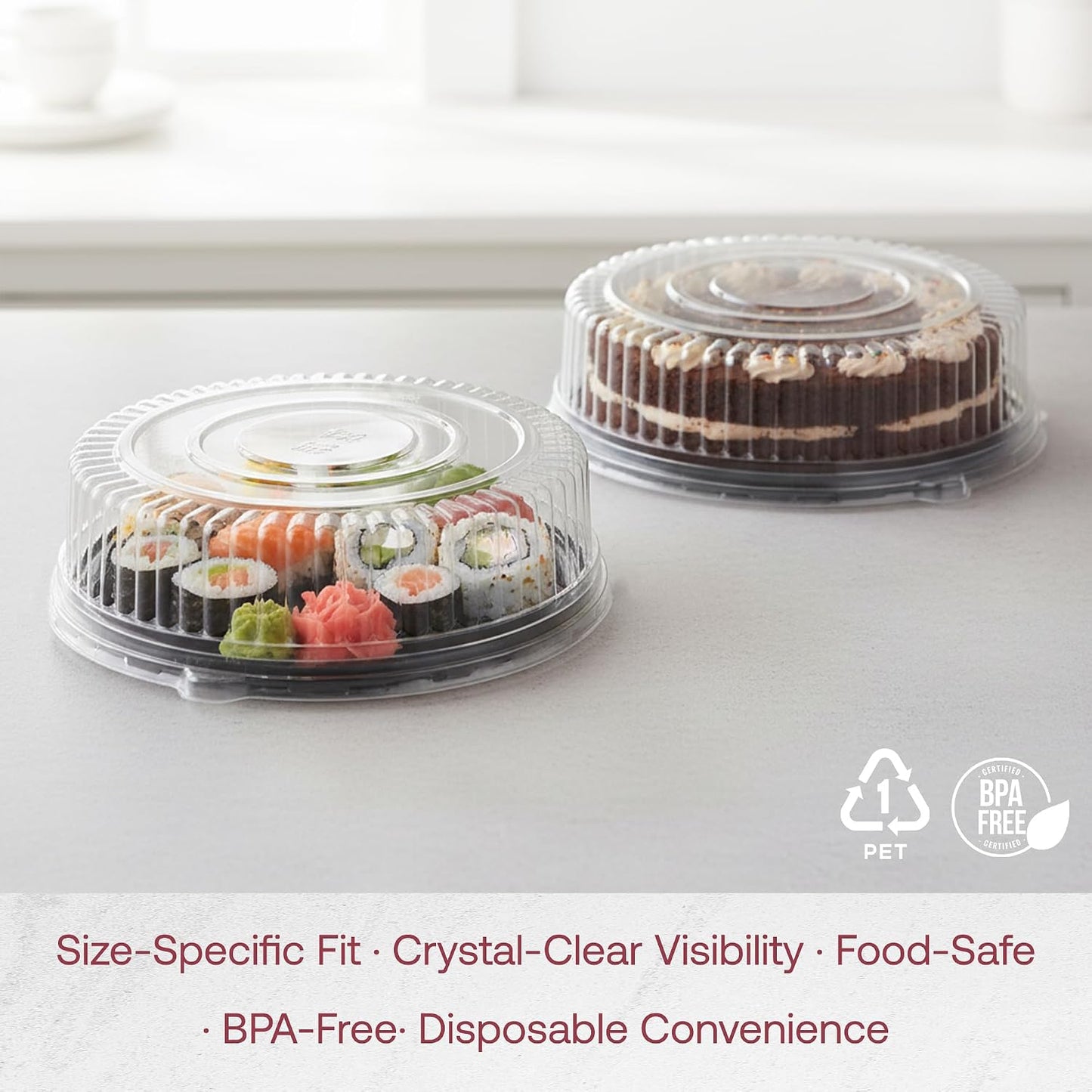 Smarty Had A Party 12 Inch Black Round Plastic Serving Tray – Heavy-Duty Party Platters & Catering Trays, Reusable or Disposable Plastic Trays for Serving Food, Elegant Party Tray Set of 25