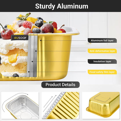 EUSOAR Aluminum Pans with Lids, 50pack 32oz Small Disposable Foil Loaf Cake Food Storage Pans, Catering Party Meal Prep Freezer Drip Pans for Microwave Oven Safe Cooking,Baking,Heating,Takeout