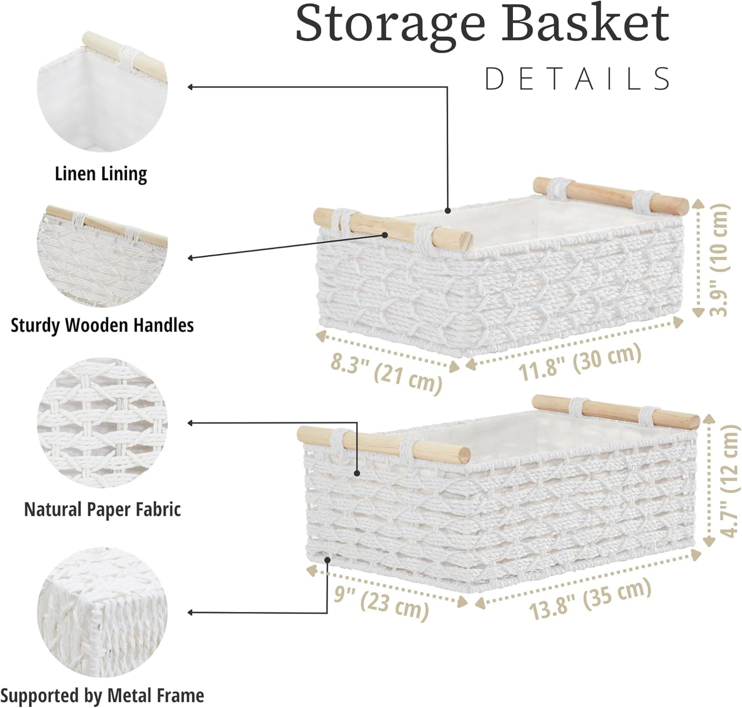DECOMOMO Wicker Storage Baskets, Handwoven Pantry Baskets, Water Hyacinth Storage Baskets w/Chalkboard and Marker (Natural, Set of 2)
