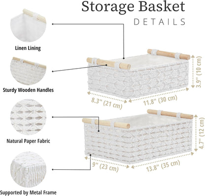 DECOMOMO Wicker Storage Baskets, Handwoven Pantry Baskets, Water Hyacinth Storage Baskets w/Chalkboard and Marker (Natural, Set of 2)