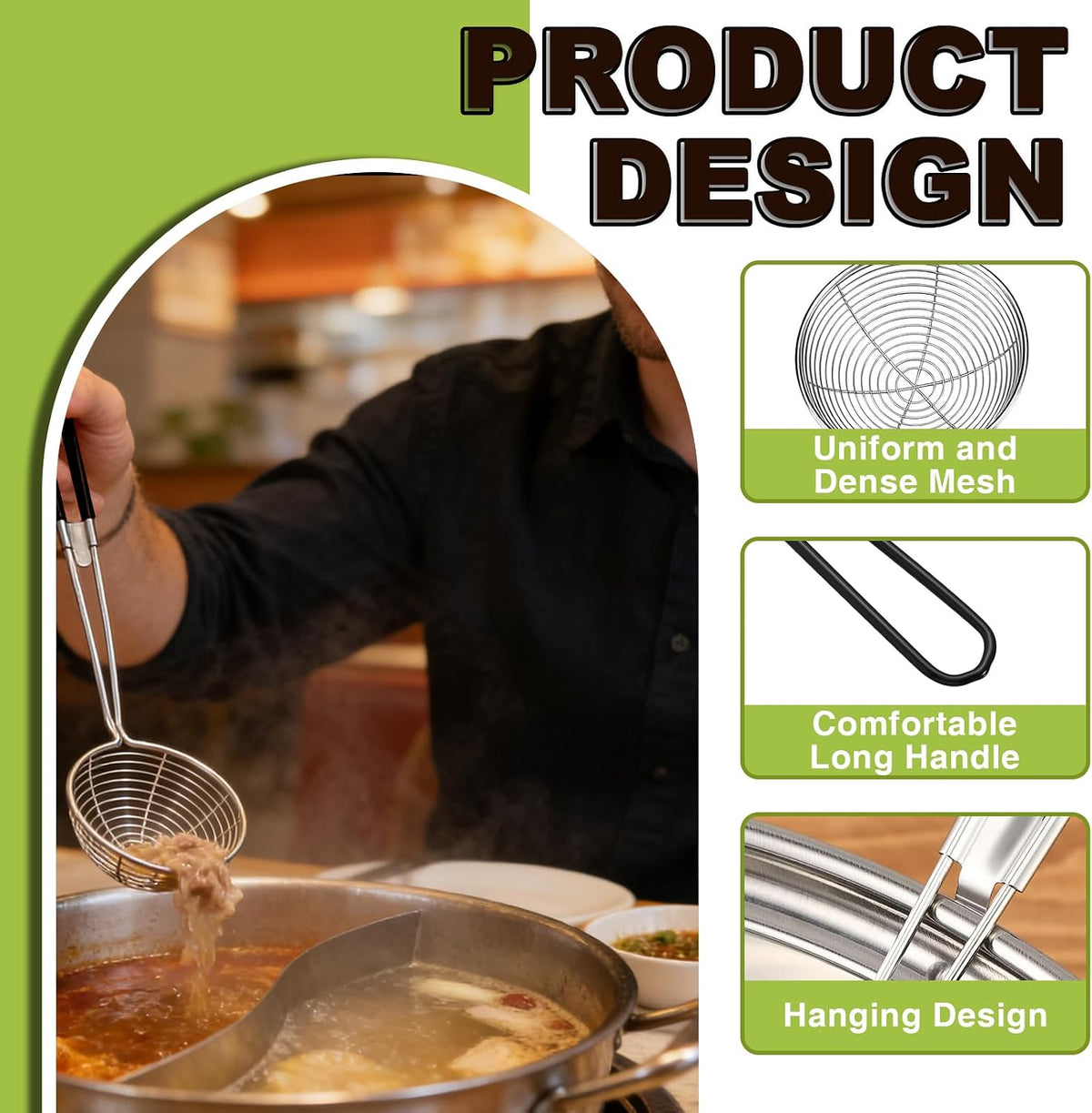 6 Pieces Stainless Steel Spider Strainer Skimmer, 4 Inch Hot Pot Kit Strainer Scoops with Long Handle, Asian Skimmer Spoon Ladle for Boba Pearls, Pasta, Meatball, Cooking & Frying Food