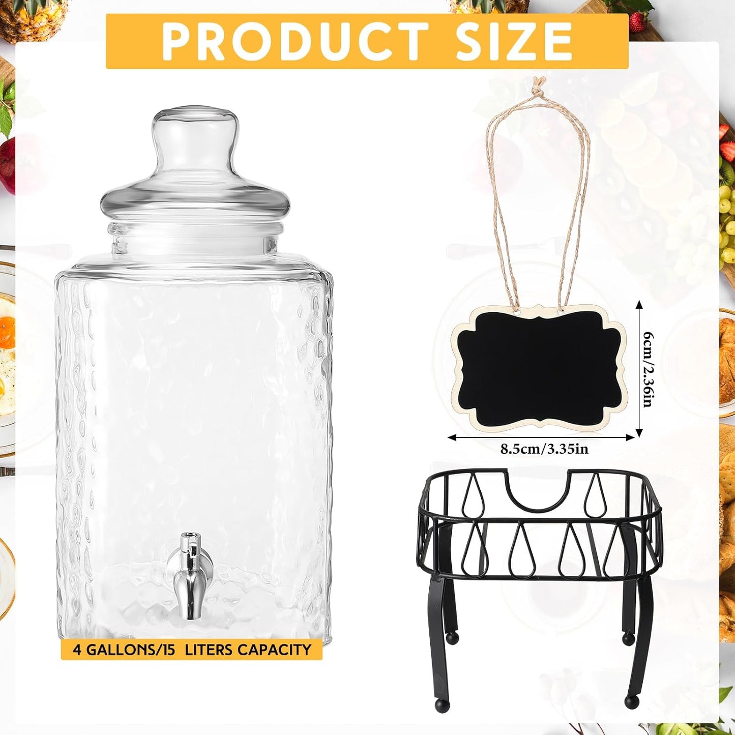 Baderke 3 Gallon Drink Dispensers with Stand Glass Beverage Dispenser with Stand and Stainless Steel Spigot Juice Dispensers for Parties Tea Jar for Lemonade Juice