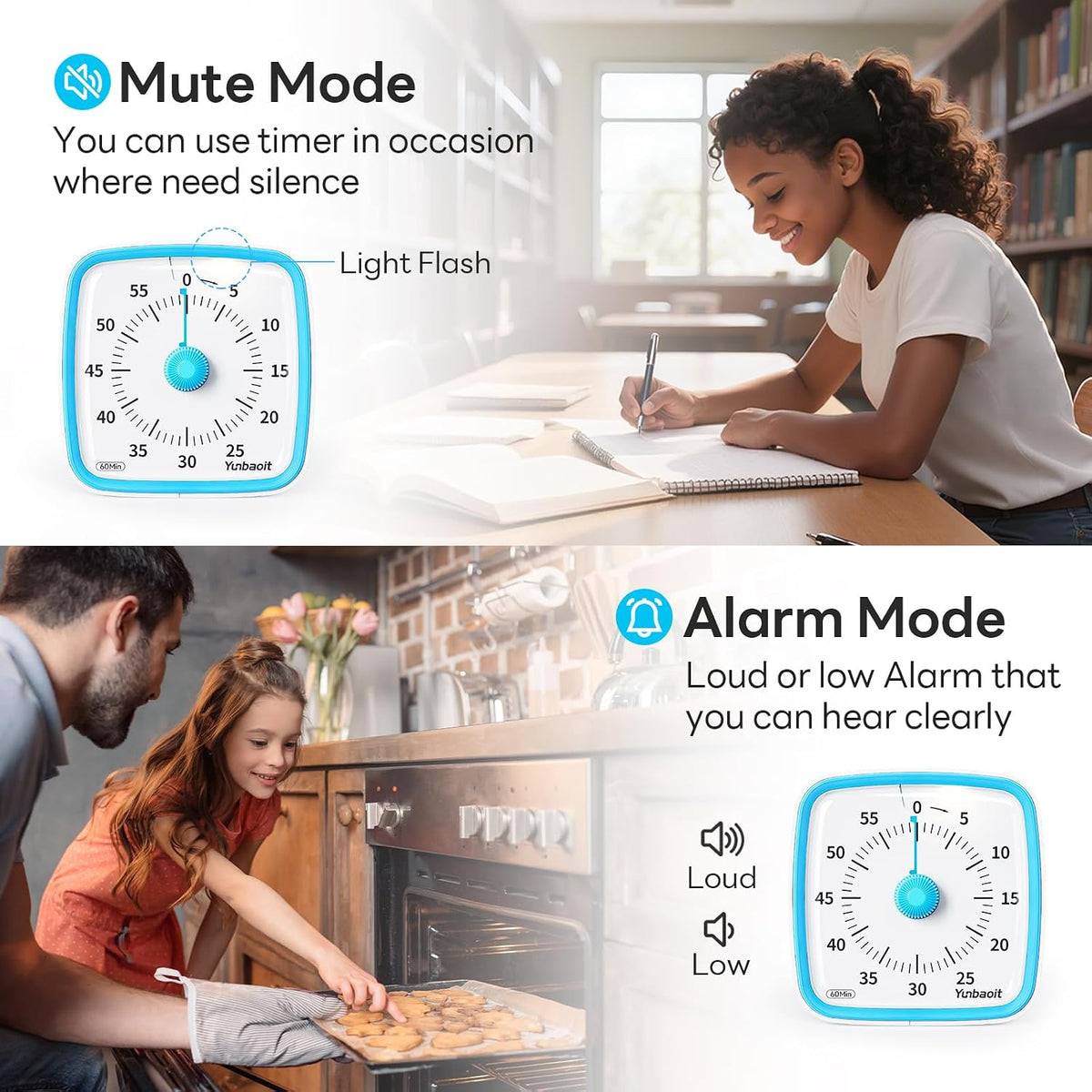 Yunbaoit Visual Timer with Night Light, 60 Minute Countdown, Light Blue
