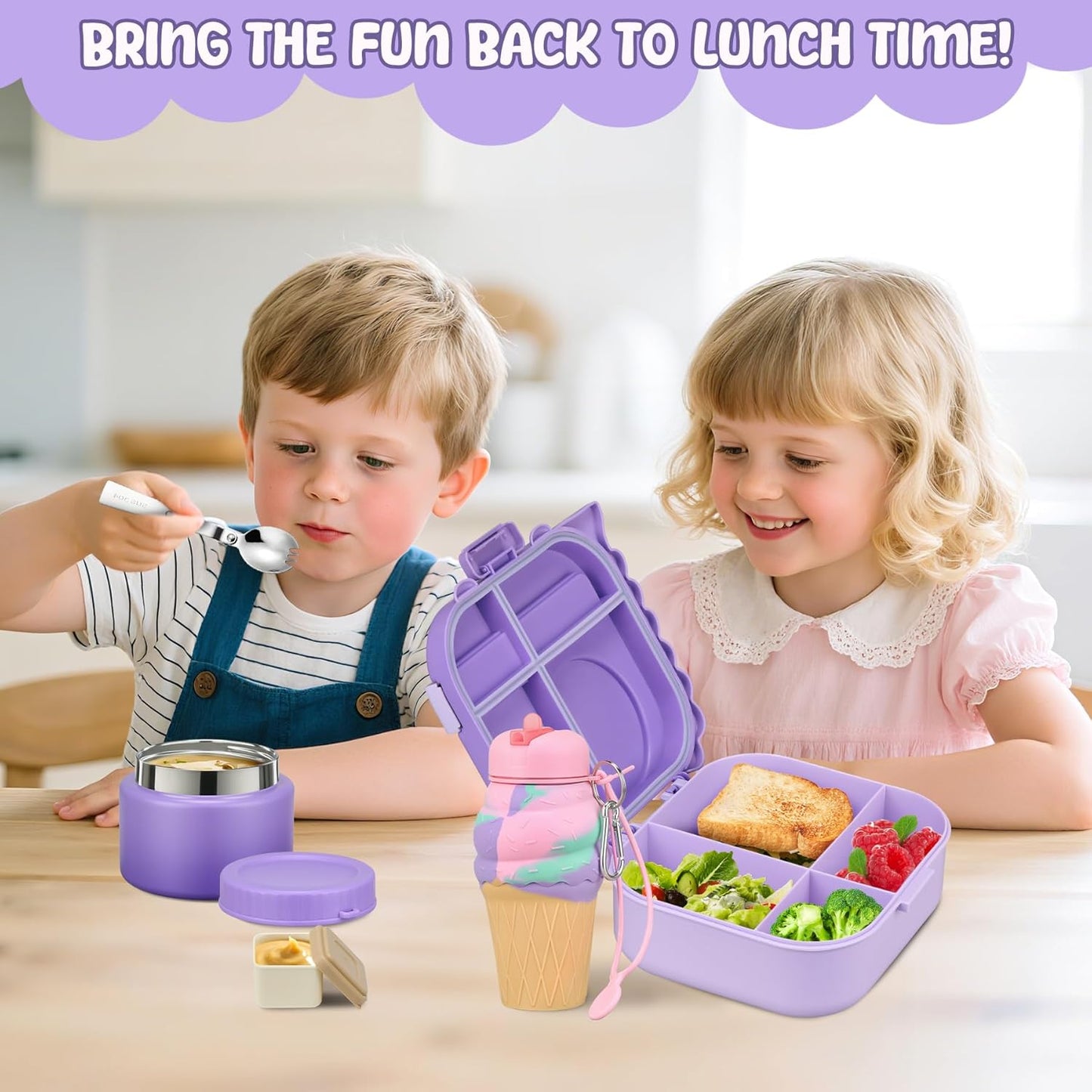 Lunch Box Kids, Leak Proof 5 Compartment Bento Box for Kids, 13oz Thermo for Hot Food Kids Lunch Box,Hot Lunch Box for School Travel