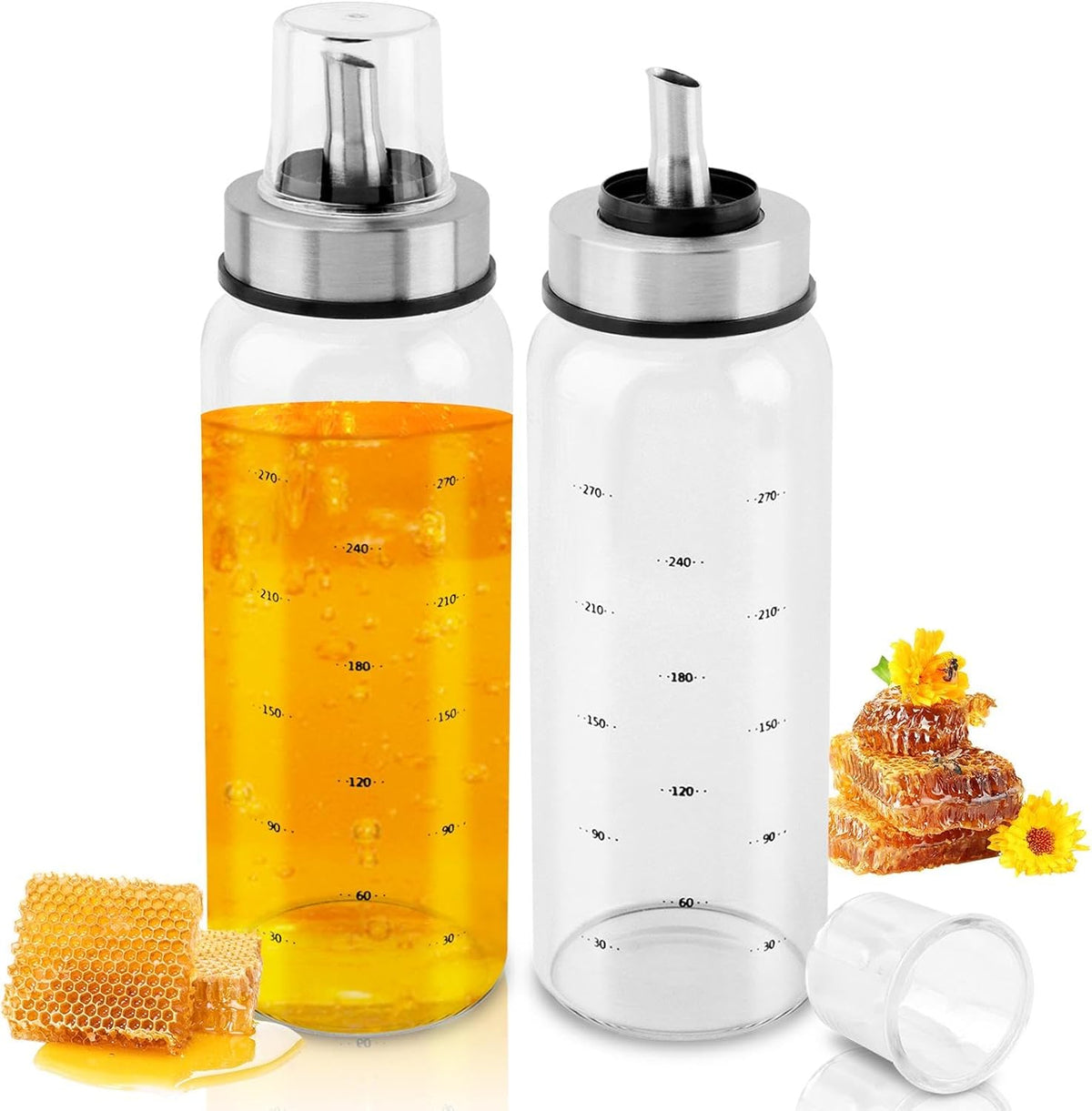 Honey Dispenser No Drip, 10 OZ Honey Jar Maple Syrup Dispenser, Glass Honey' Dispenser Pot for Coffee or Tea, Honey' Container(COLOR:)