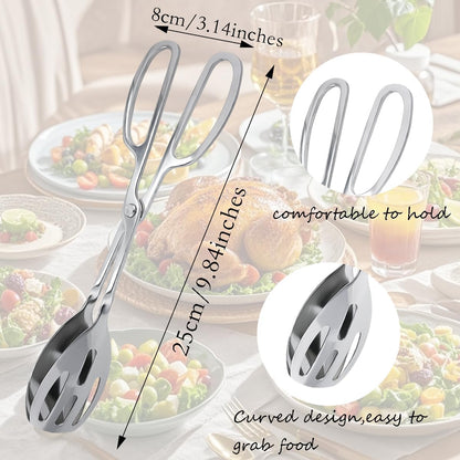 2 Pieces Salad Tongs Stainless Steel Kitchen Scissors for Food, Catering Utensil for Bread Cake Bake Steak Barbecue for Kitchen Serving and Cooking(Sliver)