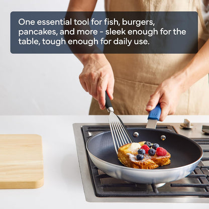 Misen Fish Stainless Steel Spatula - Slotted Turner for Cooking - Perfect for Frying - Heat Resistant - Dishwasher Safe -1mm Thick Flexible Flipper - Soft Silicone Grip Handle for Easy Use