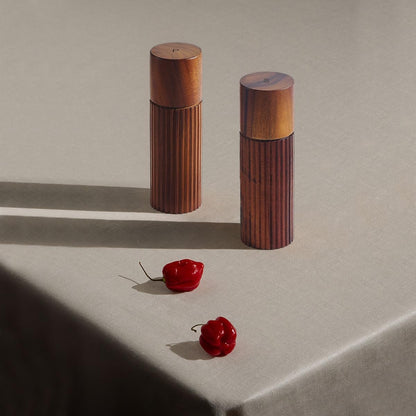 Acacia Wood Salt and Pepper Grinder Set with Matching Tray