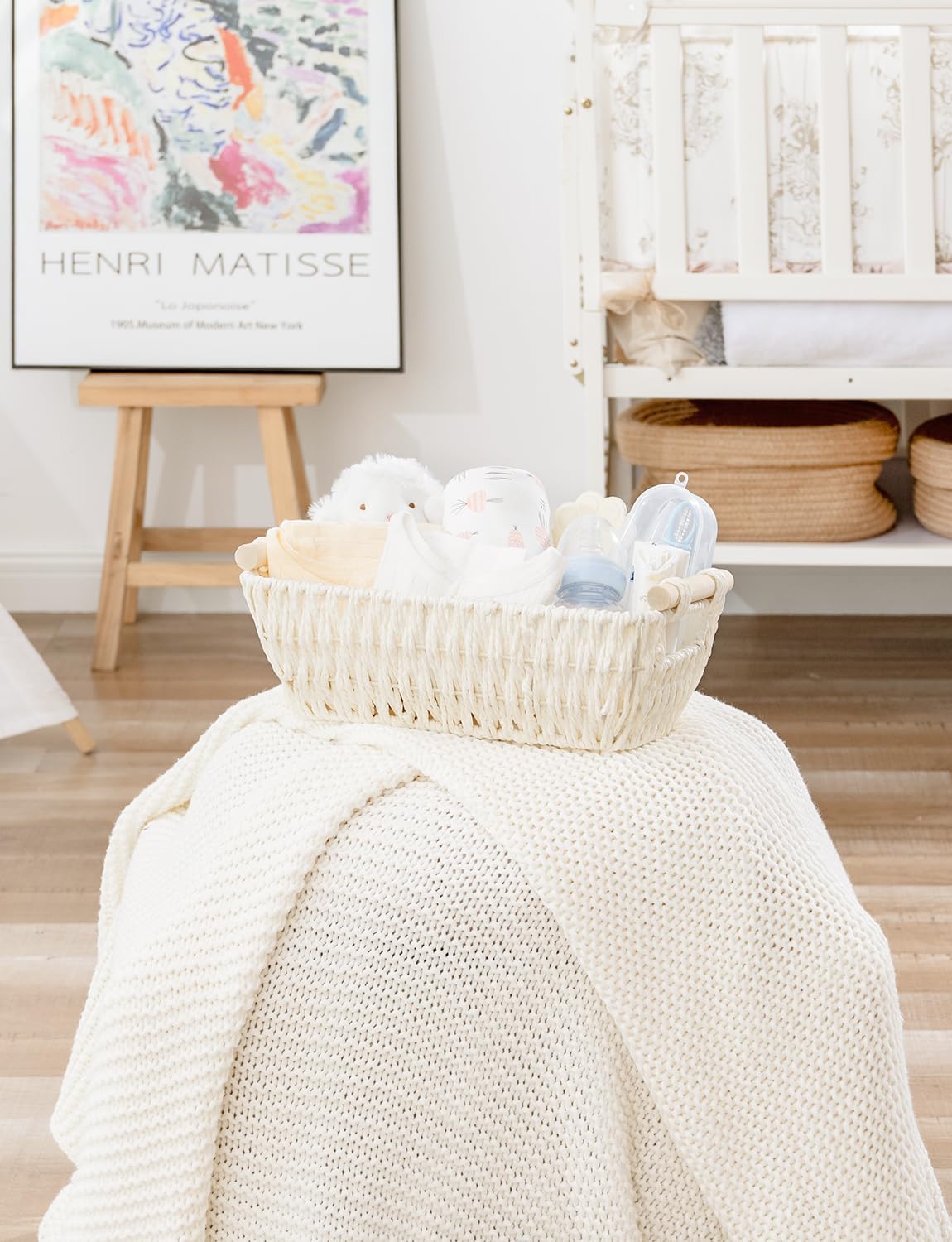 StorageWorks Hand-Woven Storage Baskets with Wooden Handles, Water Hyacinth Wicker Baskets for Organizing, 2 Pack