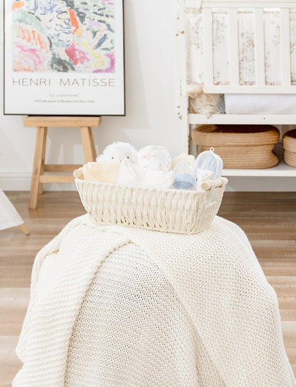 StorageWorks Hand-Woven Storage Baskets with Wooden Handles, Water Hyacinth Wicker Baskets for Organizing, 2 Pack