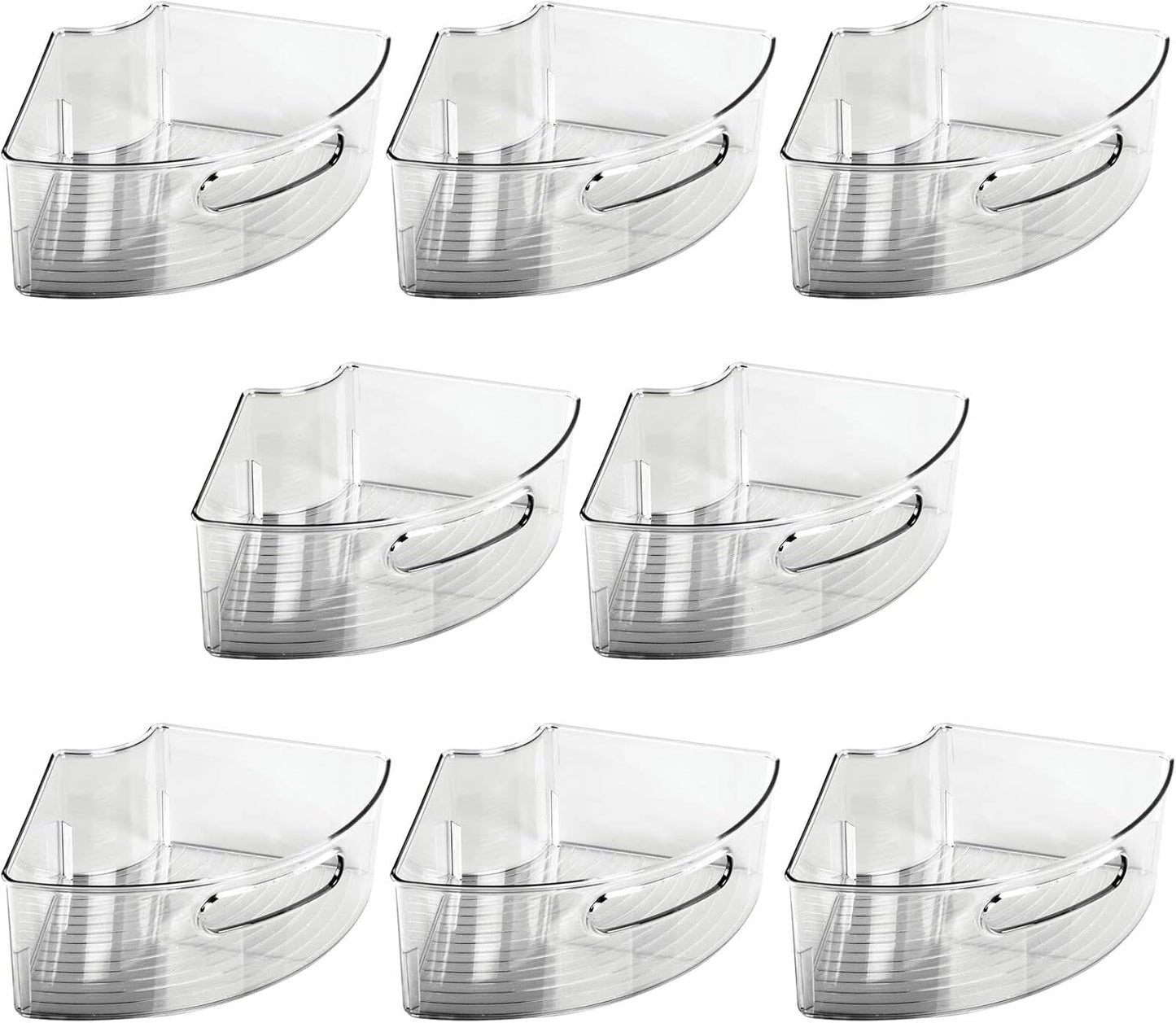 mDesign Plastic Lazy Susan Cabinet Storage Bin with Front Handle for Kitchen Countertop, Pantry, Shelf, Fridge Organization - Hold Food, Drinks, Snacks - Ligne Collection - 4 Pack - Smoke Gray