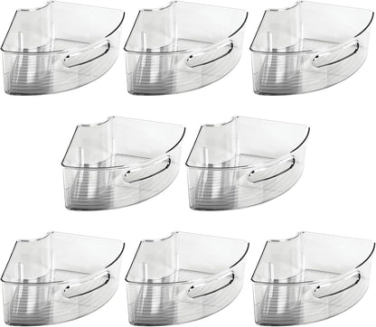 mDesign Plastic Lazy Susan Cabinet Storage Bin with Front Handle for Kitchen Countertop, Pantry, Shelf, Fridge Organization - Hold Food, Drinks, Snacks - Ligne Collection - 4 Pack - Smoke Gray