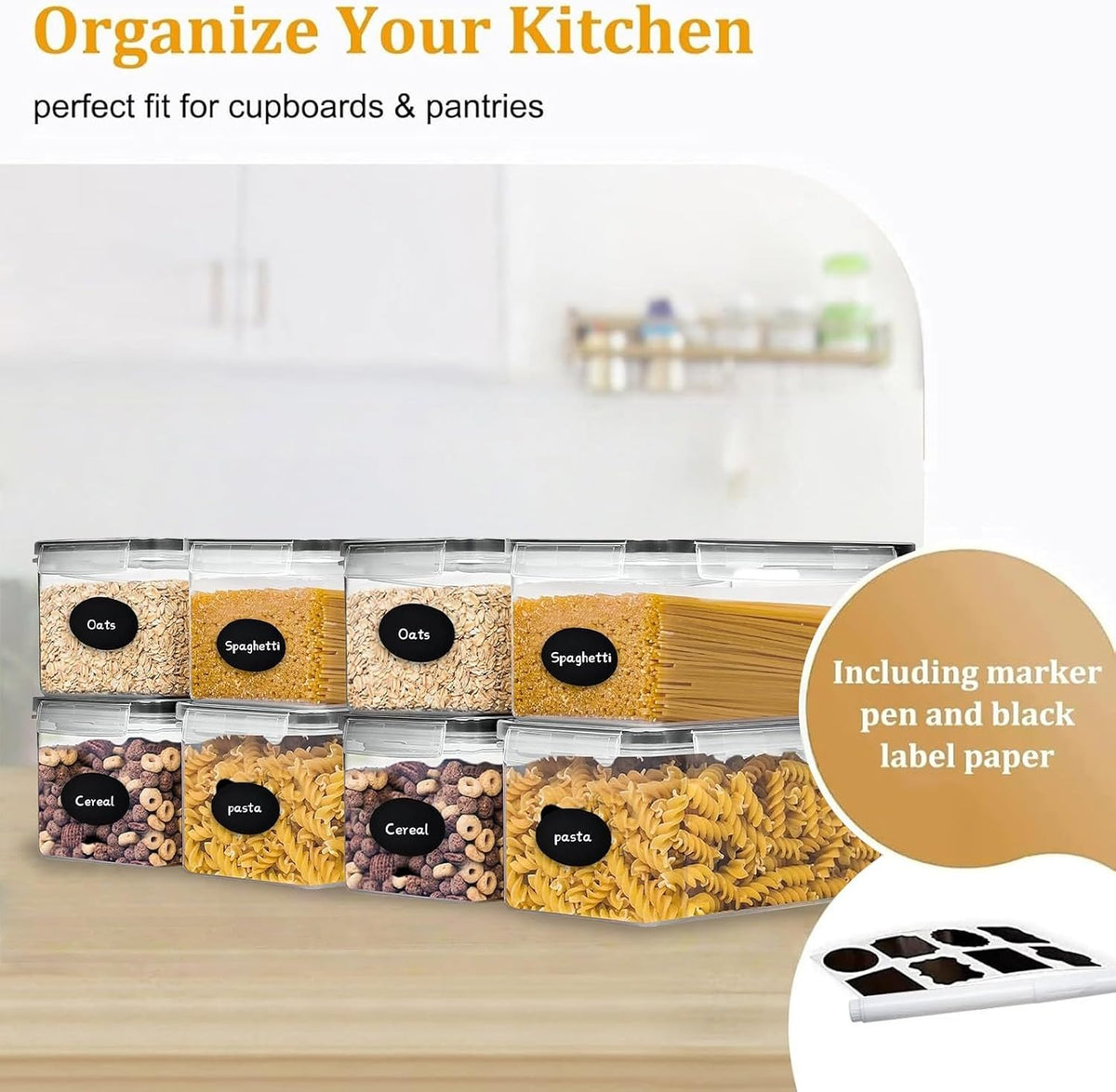 42pcs Airtight Containers, Clear Stackable Dry Food Storage | 42pk clear airtight containers with tight lids keep dry food fresh. Safe plastic, stackable for pantry kitchen storage