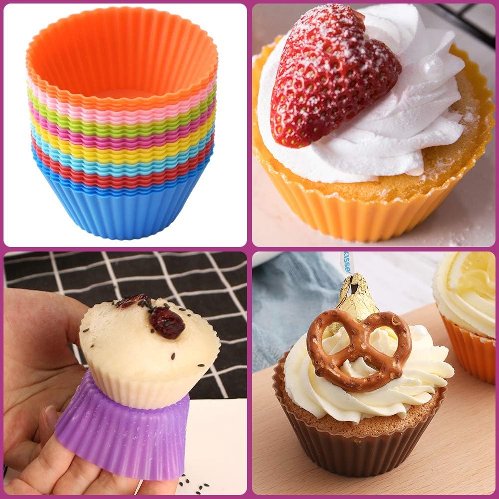 Newk Reusable Silicone Baking Cups, 48 Packs Nonstick Food Grade Silicone Cupcake Liners, Muffins Cup Molds - 8 Colors