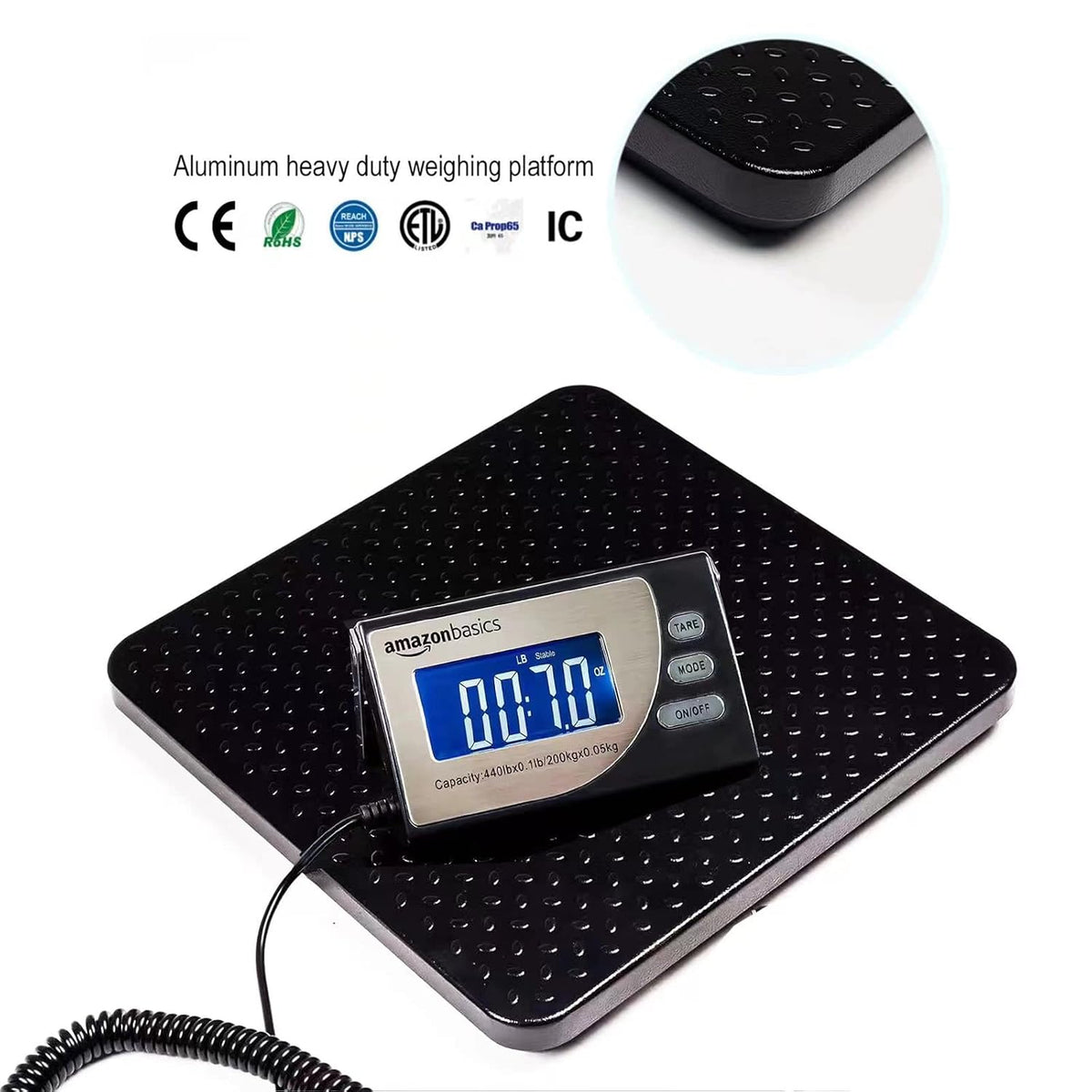 Amazon Basics Digital Postal Shipping Scale with Tare Function, AC Adapter, 65 lb Capacity, 0.1 oz Readability, LCD Display, Black