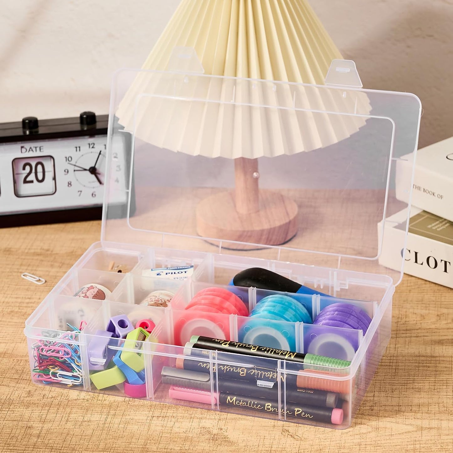 Mauproy 4 Pack 8 Grids Bead Organizer and Storage, Clear Plastic Storage Containers with Removable Dividers and Labels Small Tackle Box Organizer for Jewelry Crafts Electronics Small Parts
