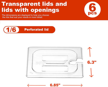 6-Pack Clear Polycarbonate Handled Lids for 1/6 Size NSF Food Pans