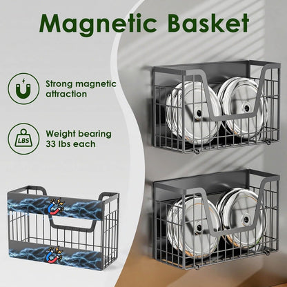 2 Set Magnetic Shelf for Fridge, Potato & Onion Storage Bins, Magnetic Fruit Basket for Refrigerator Pantry Kitchen Counter Laundry Organizer, Fridge Magnetic Spice Rack Magnet Fridge Storage