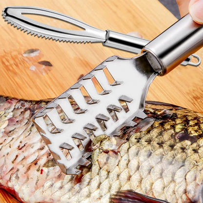 2 Pcs Fish Scale Remover Set,Stainless Steel Shark Serrated Fish Scaler