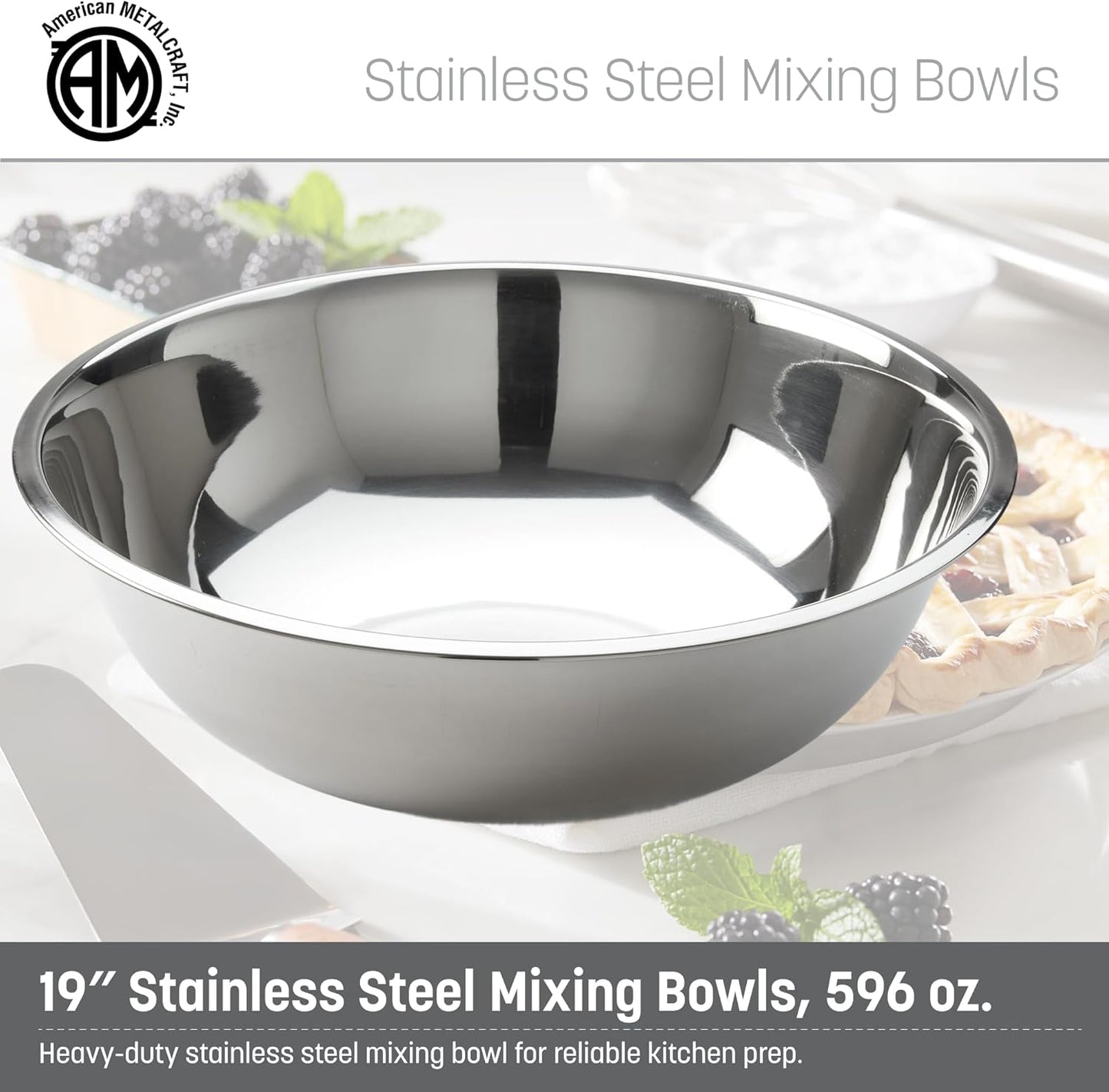 American Metalcraft 16" Stainless Steel Mixing Bowl - 13-Quart Durable Metal Bowls for Mixing, Large Stainless Steel Bowl