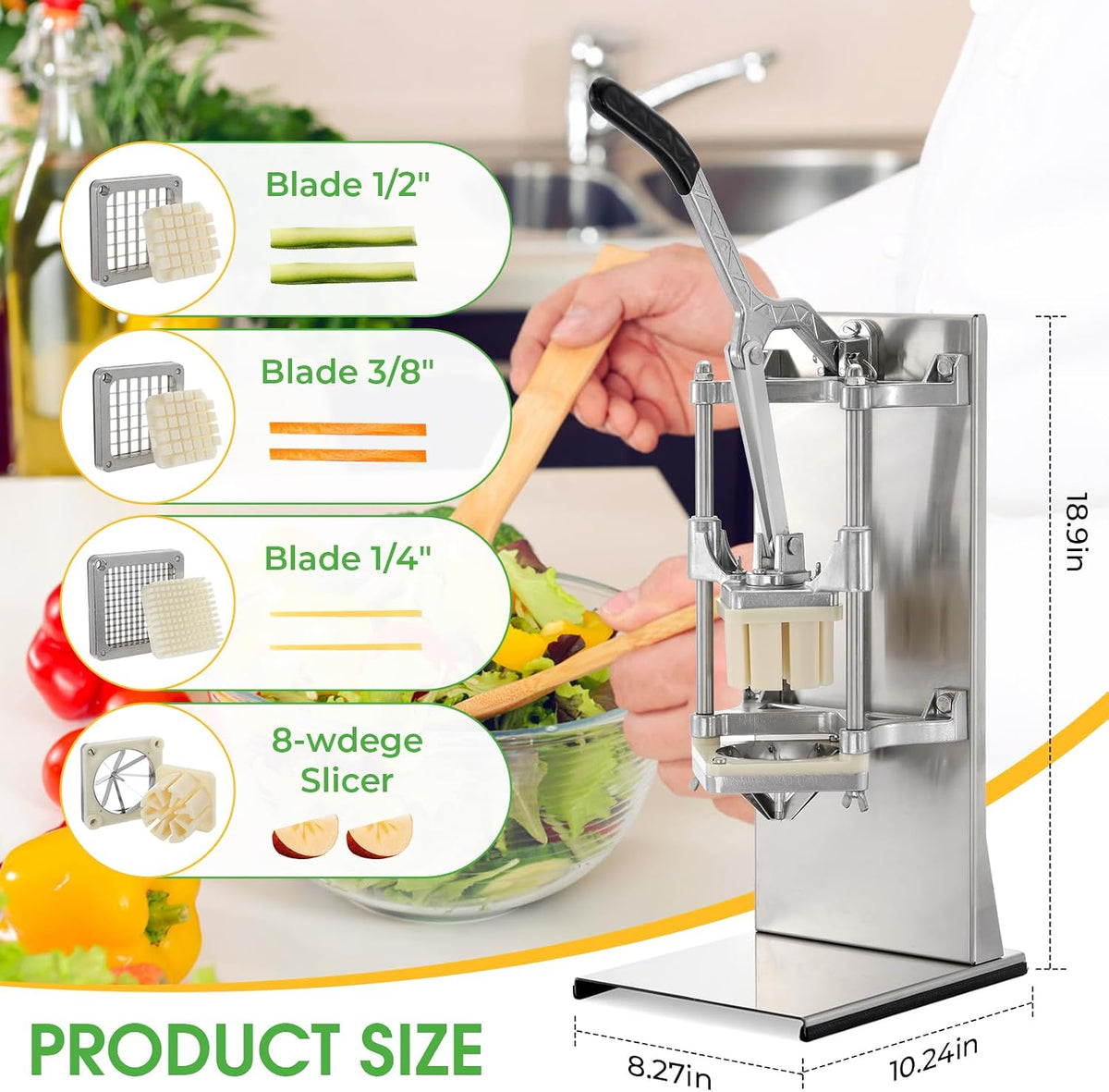 4-in-1 Commercial French Fry Cutter, 4-Blade Vegetable Chopper