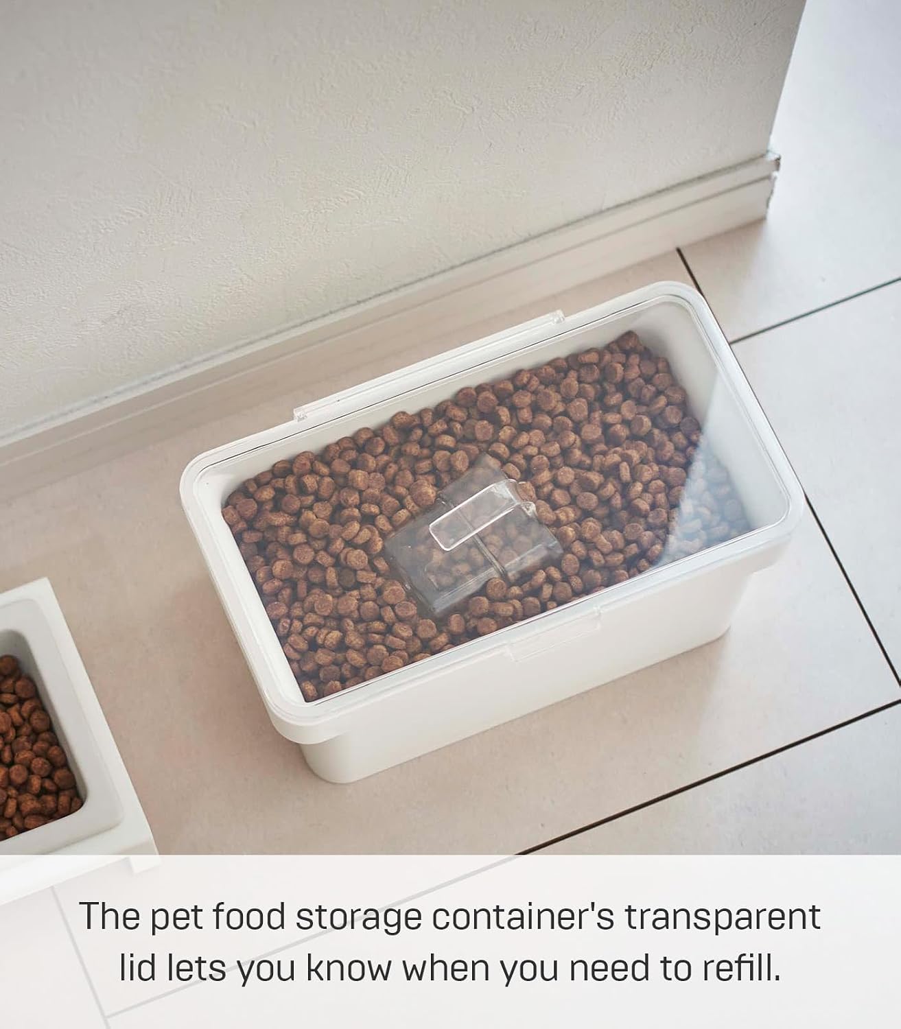 YAMAZAKI Home Tower Airtight Pet Food Storage Container - Cat And Dog Food Holder Bin With Transparent Lid And Handle - Extra Large - Polypropylene - 6.6 Gallons, 25 Liters
