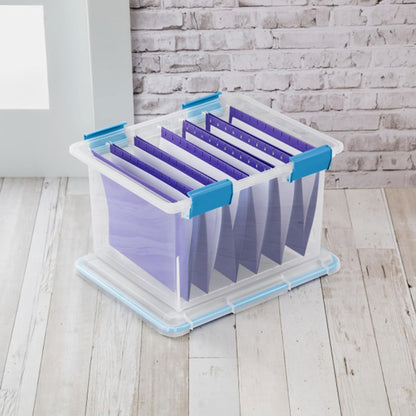 Sterilite 80 Qt Gasket Box, Stackable Storage Bin with Latching Lid and Tight Seal, Plastic Container to Organize Basement, Clear Base and Lid, 1-Pack