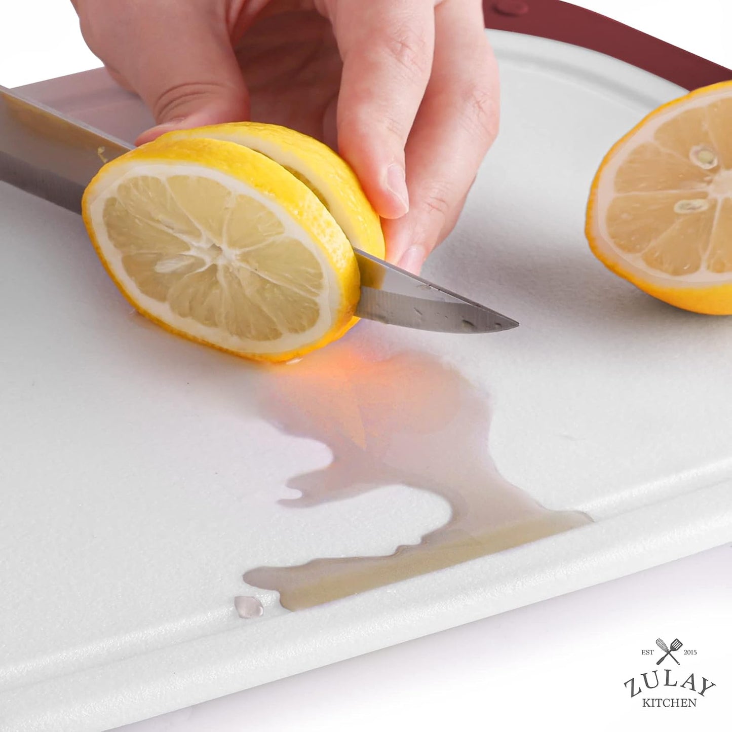 Zulay Kitchen (3-Piece Set) Cutting Boards For Kitchen Dishwasher Safe - Plastic Cutting Board Set - Non Slip Kitchen Cutting Board With Juice Groove - Multiple Sizes (White/Red)