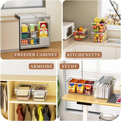 Freezer Organizer Bins, Upgrade Quick Expand/Collapse Feature, for 3.5 Cu.Ft Deep Freezer, 3 Pack Stackable Deep Freezer Organizer Bins, Black Wire Foldable Baskets with Handles (Black 3 Pack)