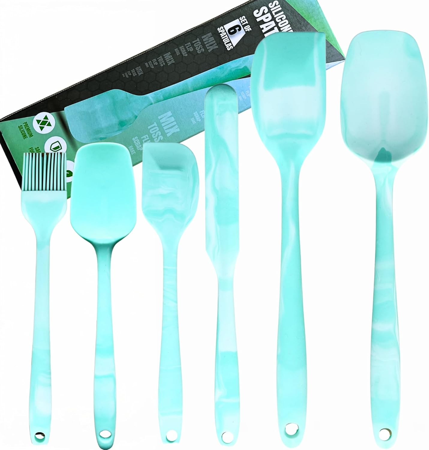Silicone Marbled Spatula Set of 6, Black | 446F Heat-Resistant, One-Piece Steel Core, Non-Stick, Dishwasher Safe