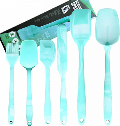 Silicone Marbled Spatula Set of 6, Black | 446F Heat-Resistant, One-Piece Steel Core, Non-Stick, Dishwasher Safe