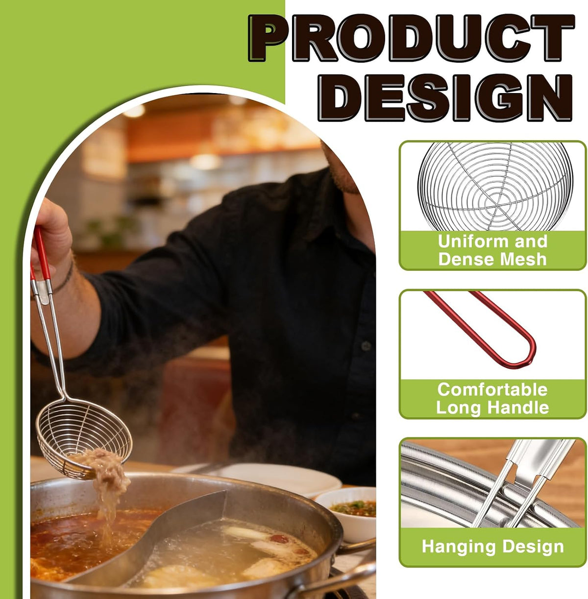 6 Pieces Stainless Steel Spider Strainer Skimmer, 4 Inch Hot Pot Kit Strainer Scoops with Long Handle, Asian Skimmer Spoon Ladle for Boba Pearls, Pasta, Meatball, Cooking & Frying Food