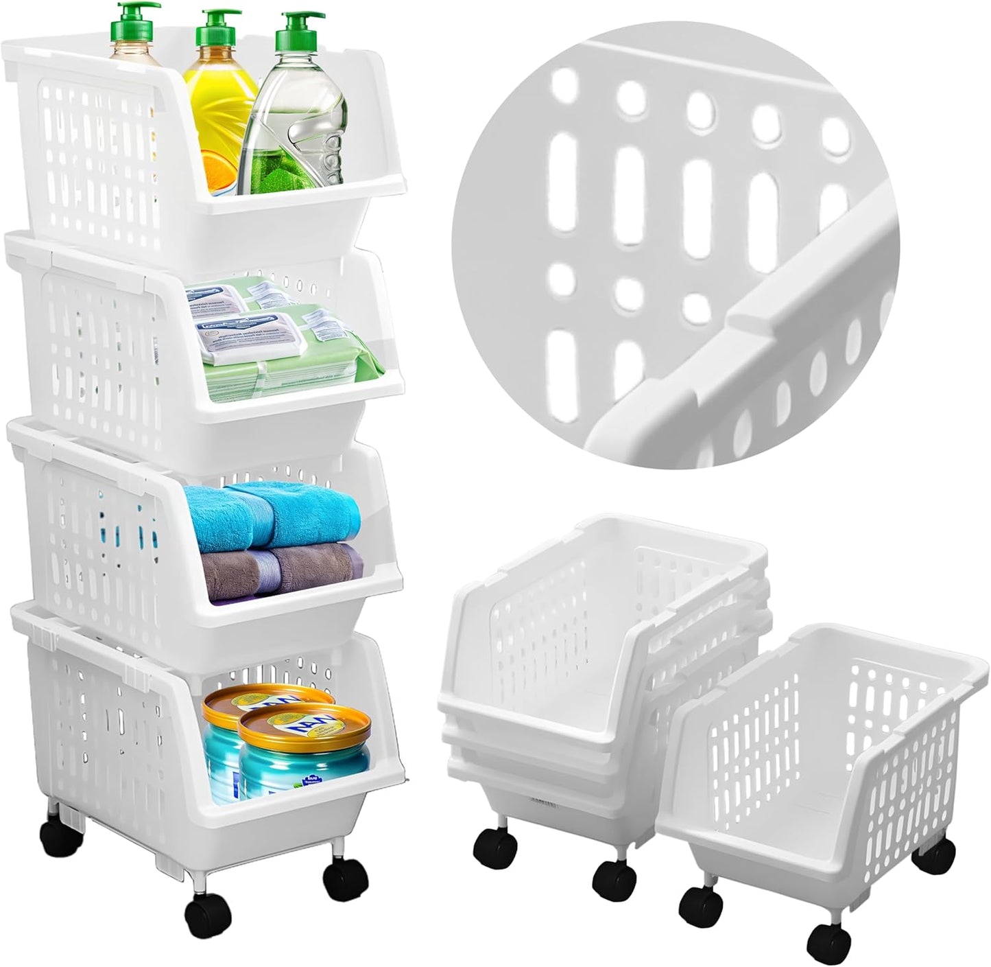 TidyFriend Plastic Stackable Storage Bins Clear - 4 Pack Large Open Front Bins For Toy Organizers and Pantry, Kitchen, Bathroom Essentials