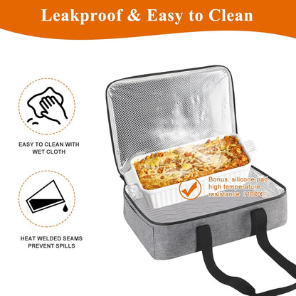 Insulated Casserole Carrier for Hot or Cold Food, Fits 8"-15" Baking Dish，Thermal Food Carrier Bag, Lasagna Lugger Tote for Potluck Parties/Picnic/Cookouts/Lunch, Grey，2 Pack