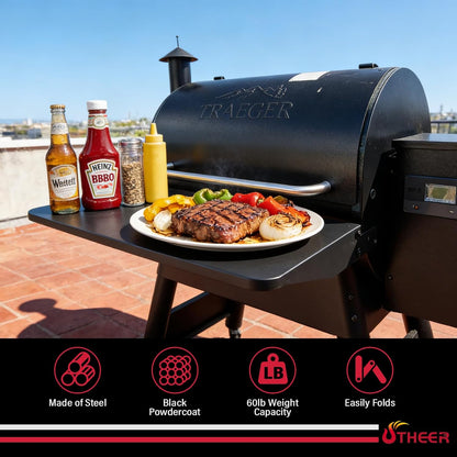 Upgraded Grill Table for Weber Kettle 22"/18"/26", Master Touch 22", Smokey Mountain, Recteq Pellet Grill RT-B380, Prep Station with Cutting Board, Basin, 4 Hooks, Shelf for Weber Kettle Accessories
