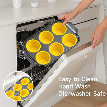 Silicone Muffin Pan for Baking with Metal Frame, Nonstick, 6 Cups Silicone Cupcake Pan, Muffin Tray,Jumbo Muffin Pan, Muffin Molds for Baking Muffins, Cupcakes, Egg Bites (Yellow, 1Pcs)