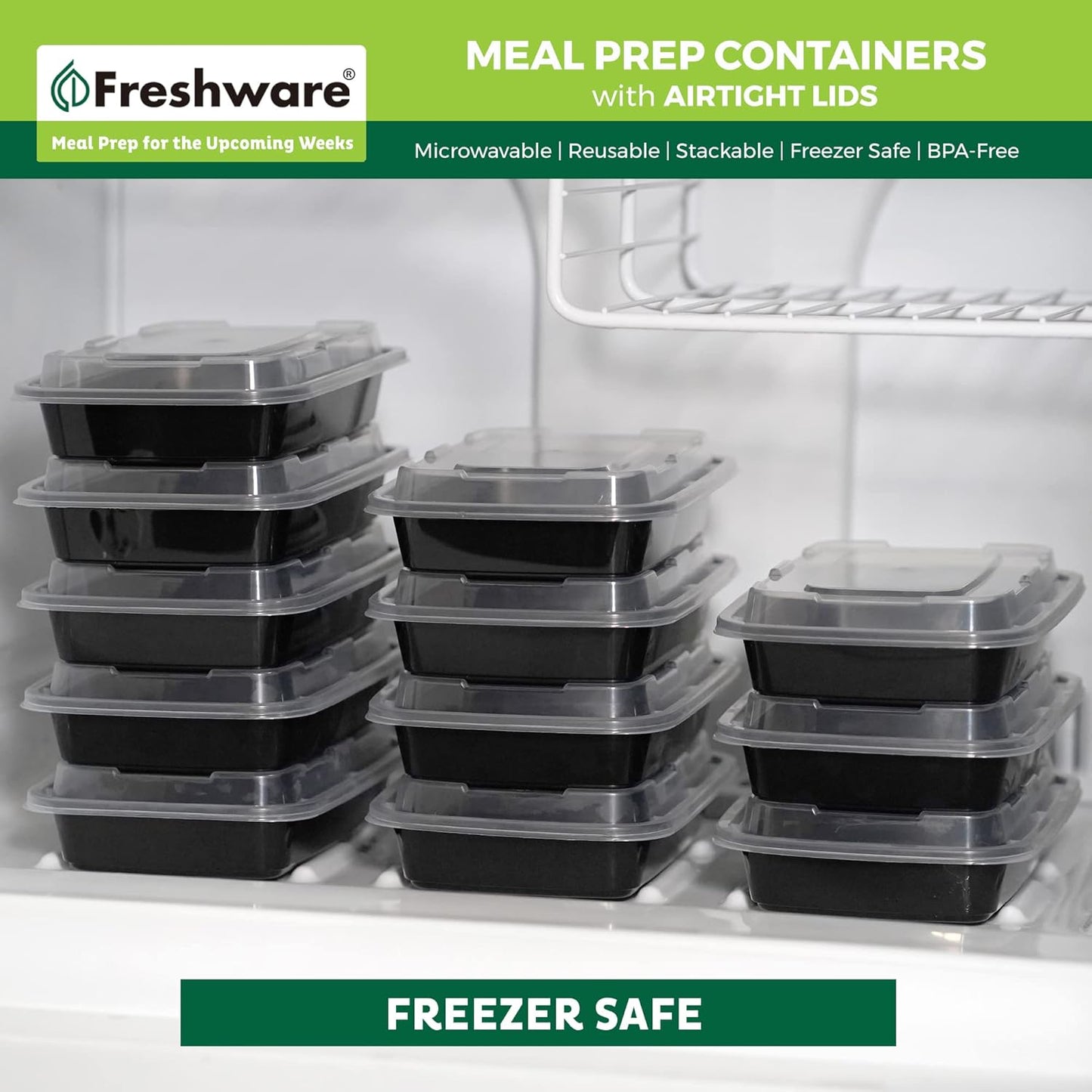 Freshware Meal Prep Containers [15 Pack] 1 Compartment Food Storage Containers with Lids, Bento Box, BPA Free, Stackable, Microwave/Dishwasher/Freezer Safe (28 oz)