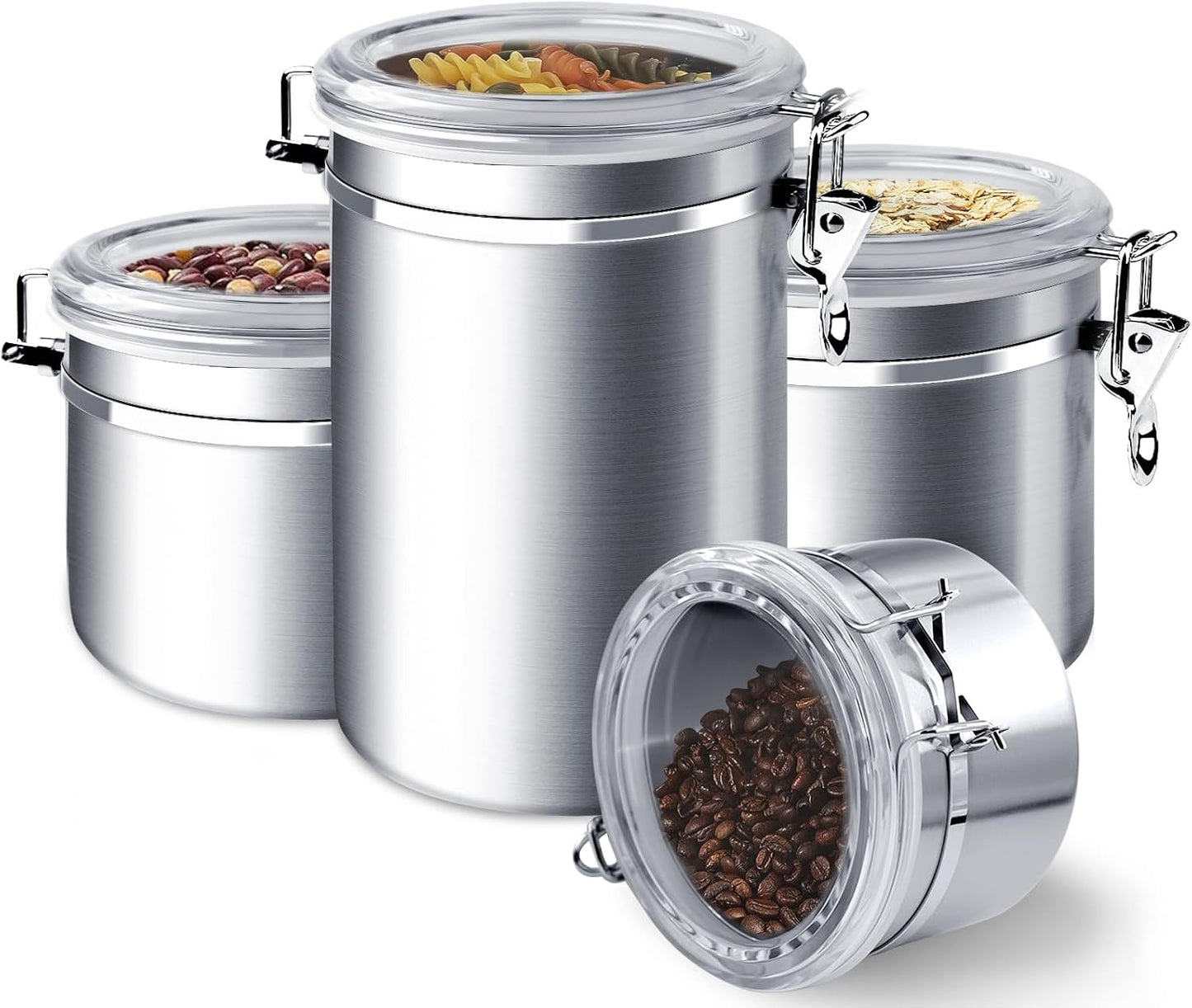 ENLOY 165oz Stainless Steel Airtight Canister for Kitchen, Large Flour Coffee Bean Tea Cereal Sugar Cookie Metal Food Storage Canisters with Clear Lid and Sturdy Locking Clamp (7.7 * 7.7 * 8.4in)
