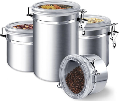 ENLOY 165oz Stainless Steel Airtight Canister for Kitchen, Large Flour Coffee Bean Tea Cereal Sugar Cookie Metal Food Storage Canisters with Clear Lid and Sturdy Locking Clamp (7.7 * 7.7 * 8.4in)