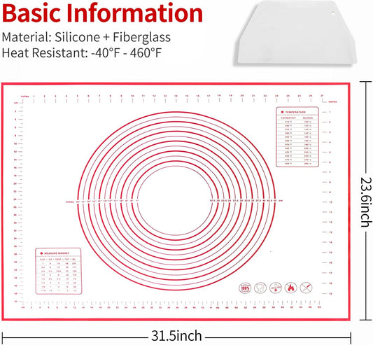 Silicone Baking Mat, 32x24 inch Non Stick Kneading Mat for Rolling Dough