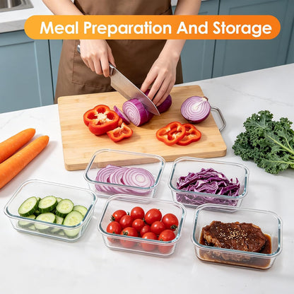 5Pack 22oz Glass Storage Containers with Lids, Glass Meal Prep Containers Set, Airtight Snap Lids, BPA Free, Microwave Oven Freezer Dishwasher Safe, Grey